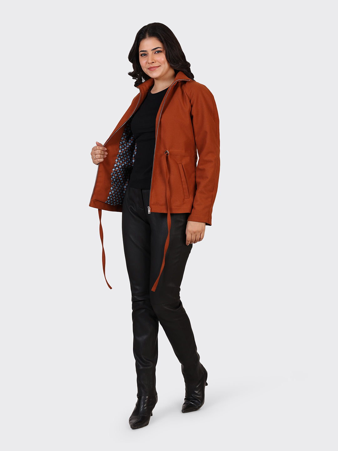 LADIES WOOLLEN JACKET-COGNAC