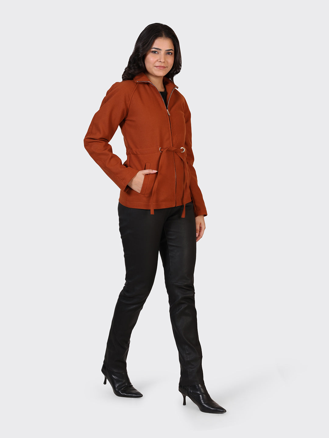 LADIES WOOLLEN JACKET-COGNAC