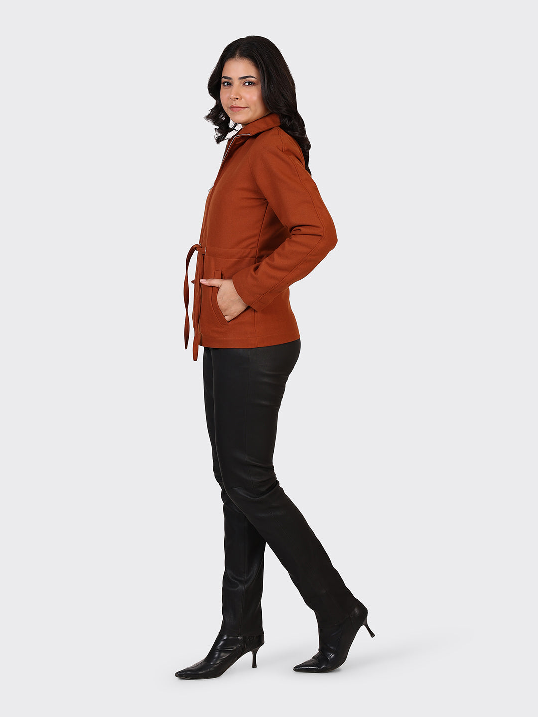 LADIES WOOLLEN JACKET-COGNAC