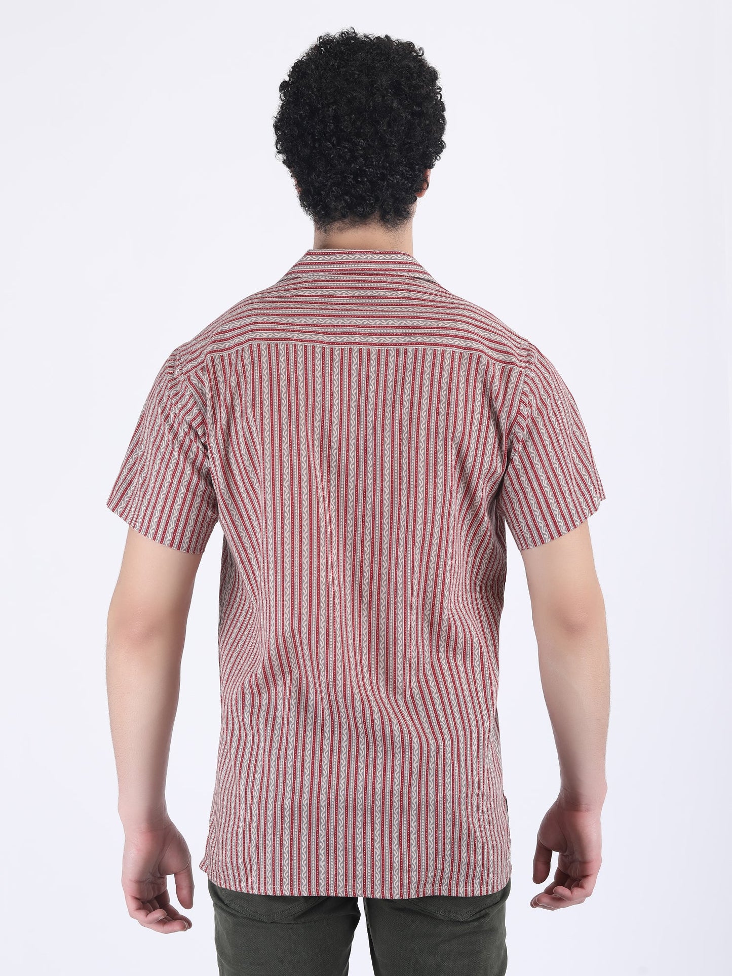 COTTON SUMMER SHIRT IN STRIPED GREY RED
