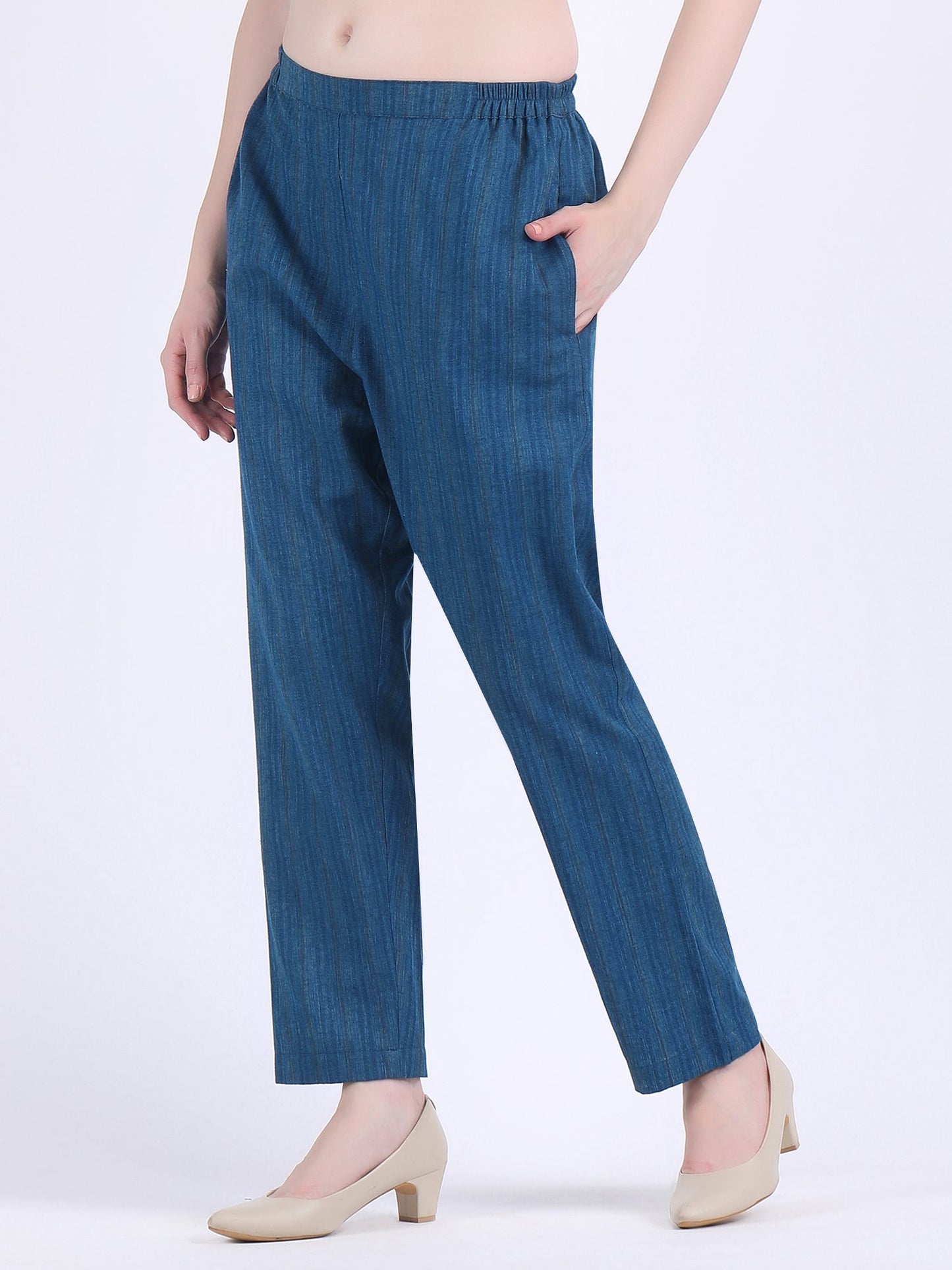 COTTON FLEX SELF STRIPED COORD SET NAVY