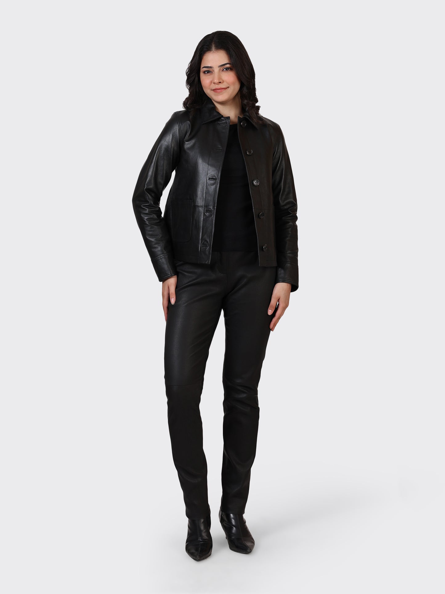 LADIES LEATHER JACKET-BLACK