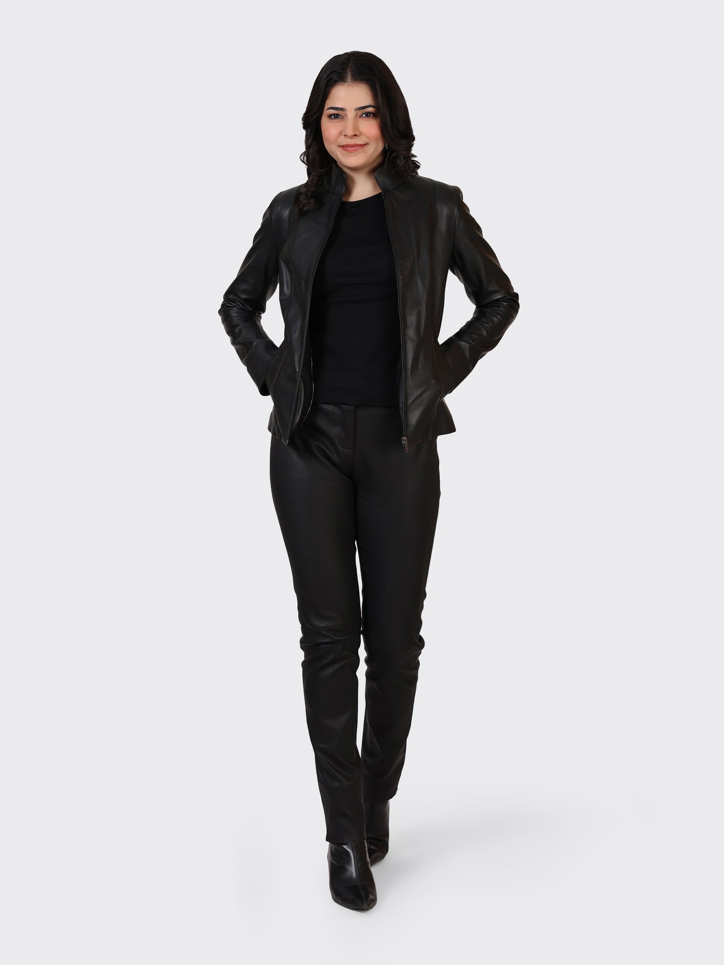 LADIES LEATHER JACKET-BLACK