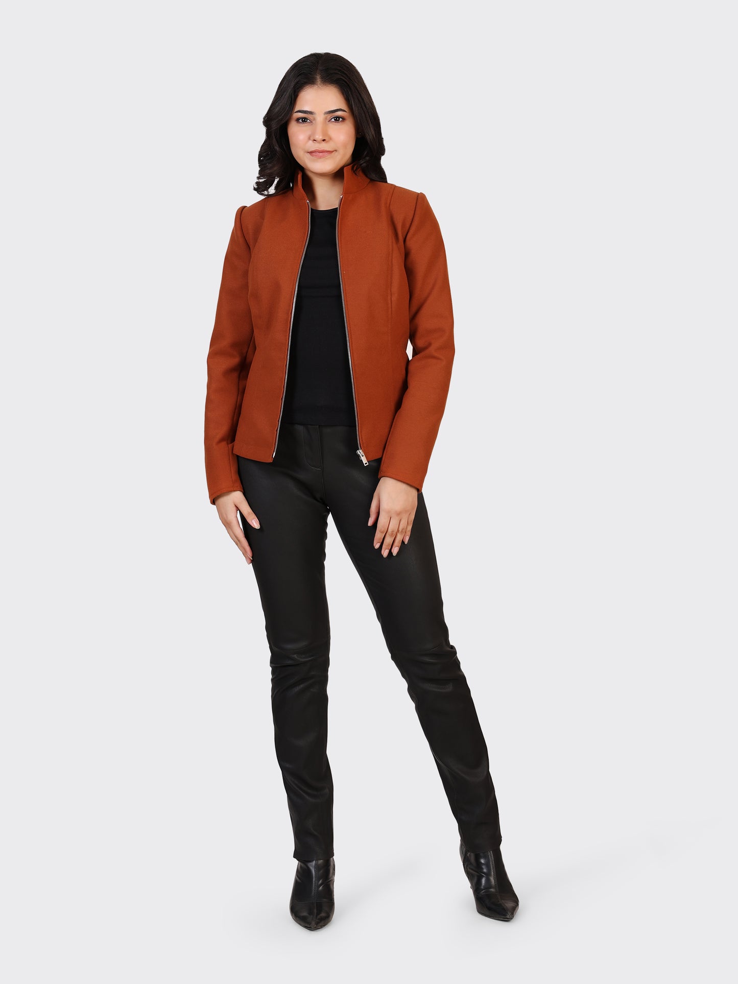 LADIES WOOLLEN JACKET-COGNAC