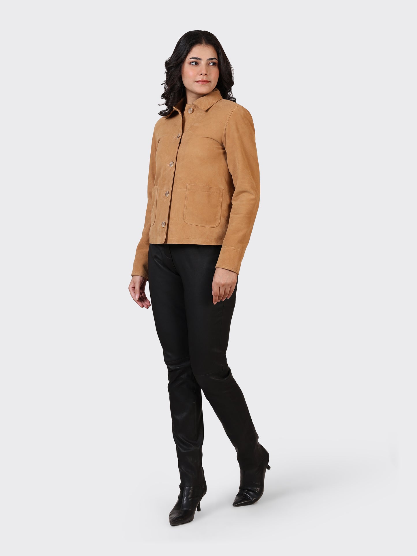 LADIES SUEDE LEATHER JACKET-SAND