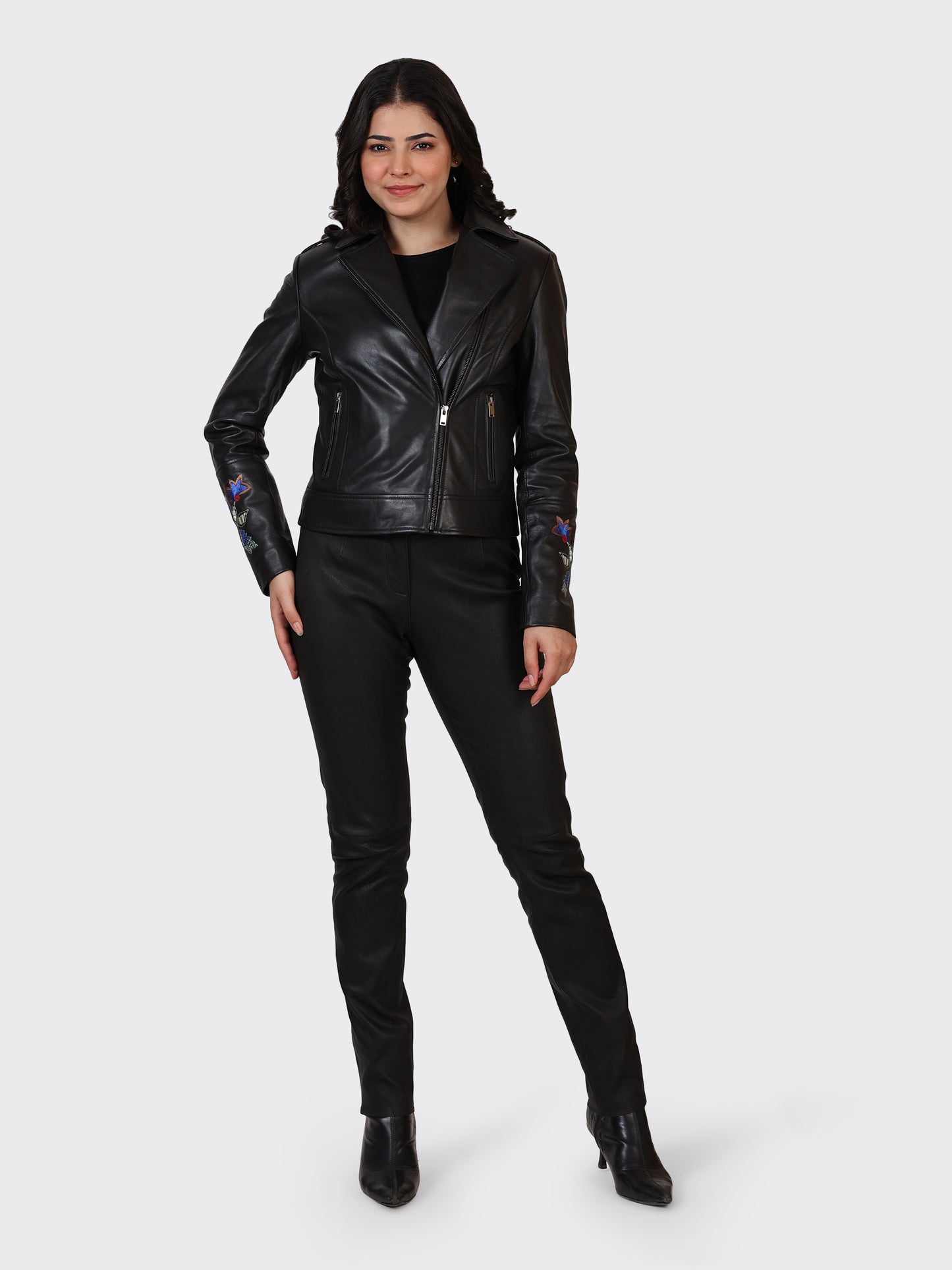 LADIES LEATHER JACKET-BLACK