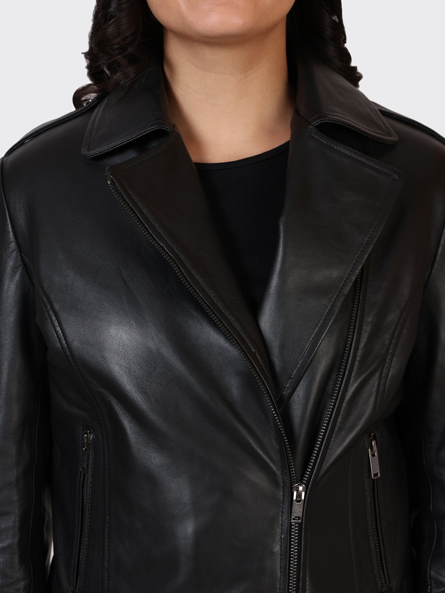 LADIES LEATHER JACKET-BLACK