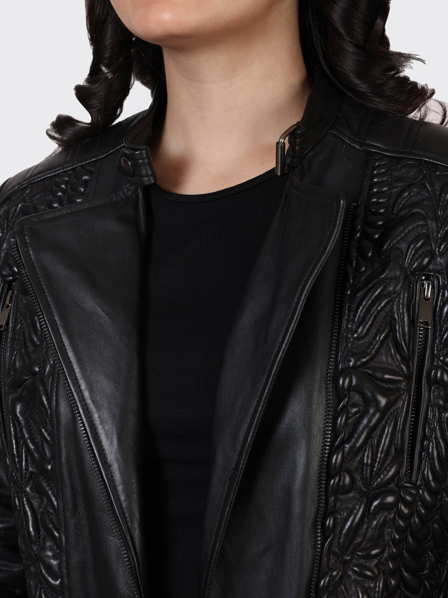 LADIES LEATHER JACKET-BLACK