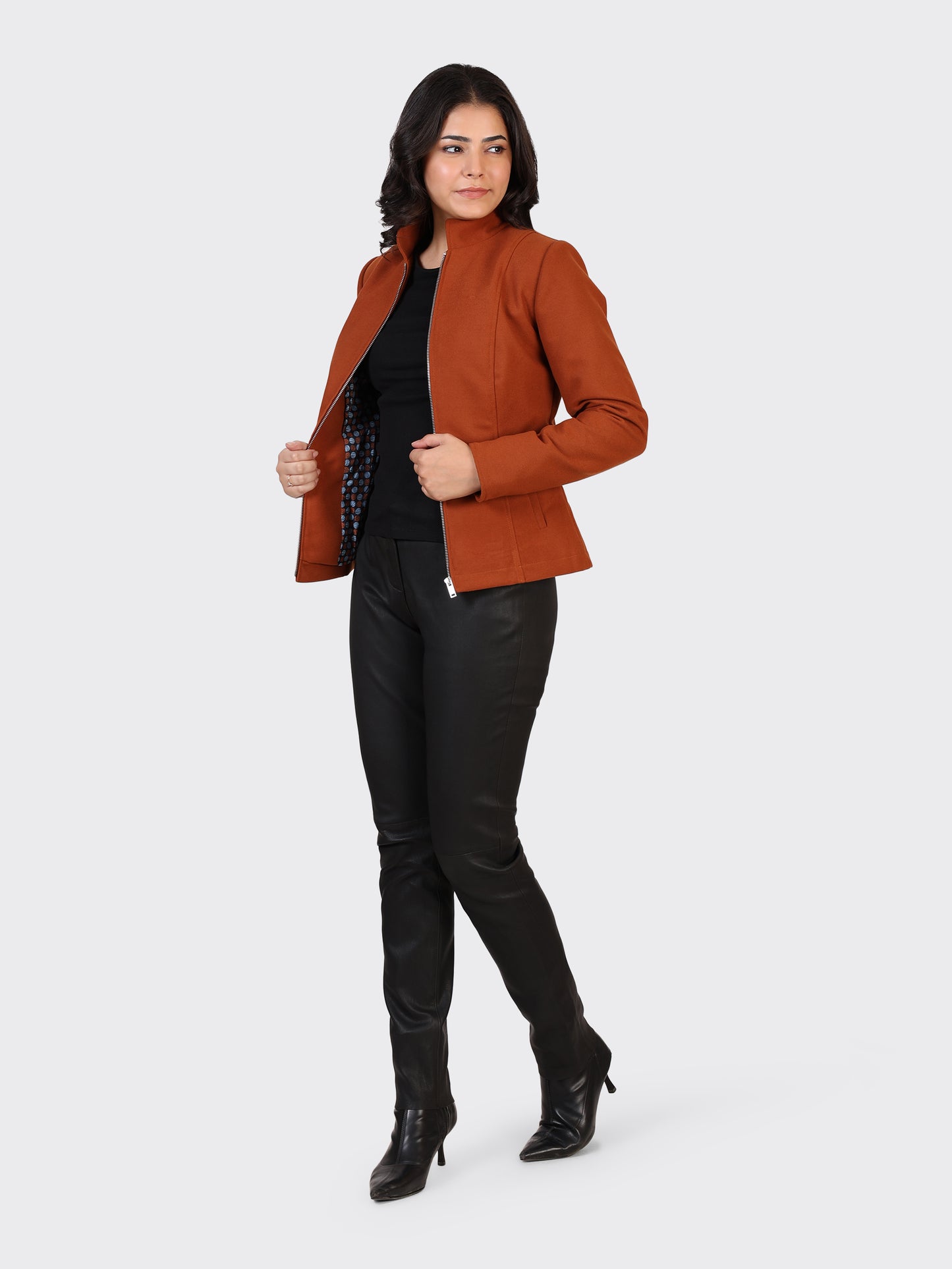 LADIES WOOLLEN JACKET-COGNAC