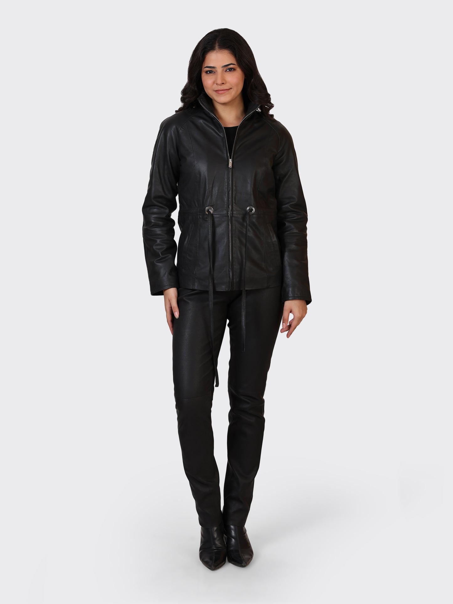 LADIES LEATHER JACKET-BLACK