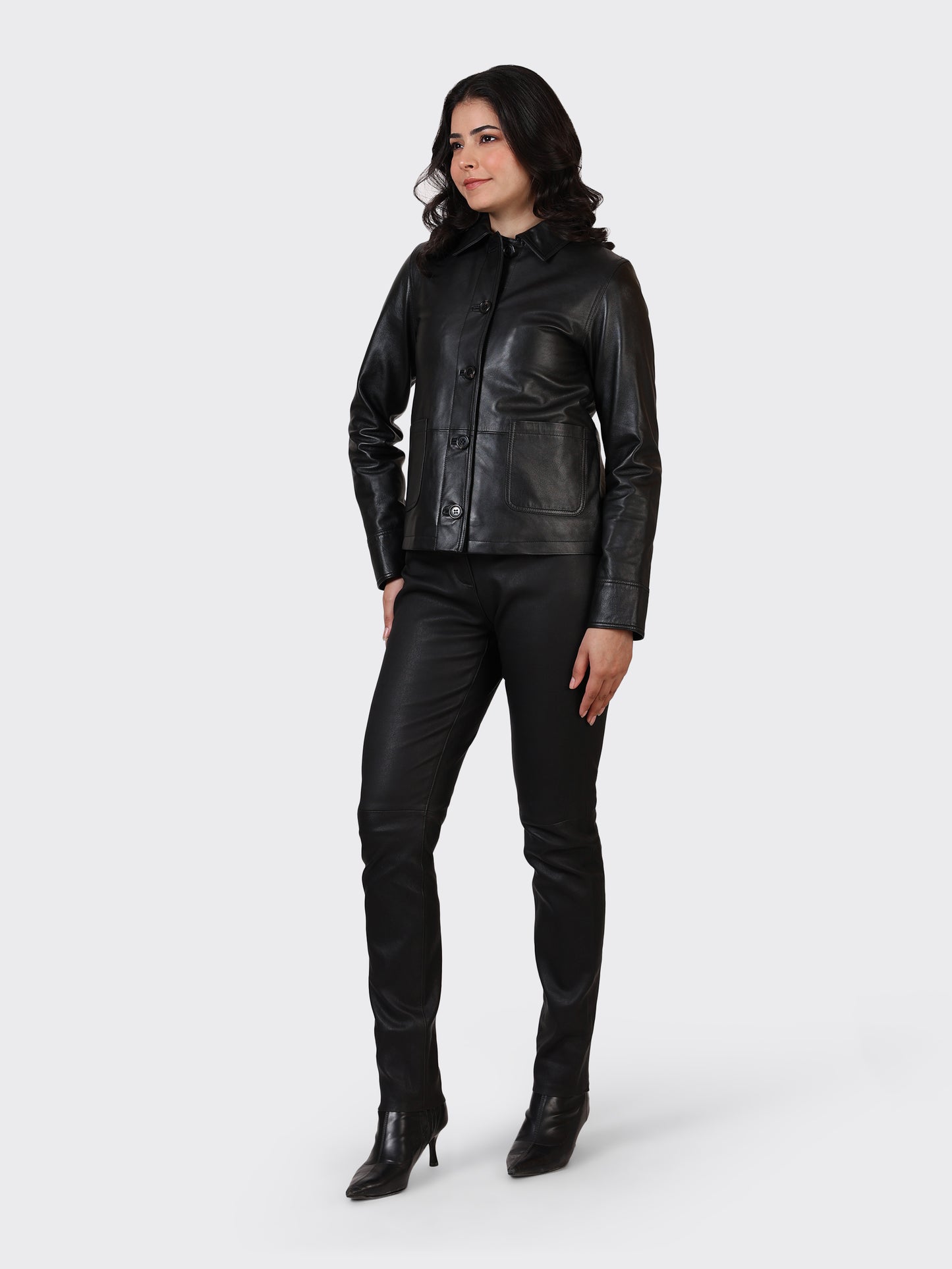 LADIES LEATHER JACKET-BLACK