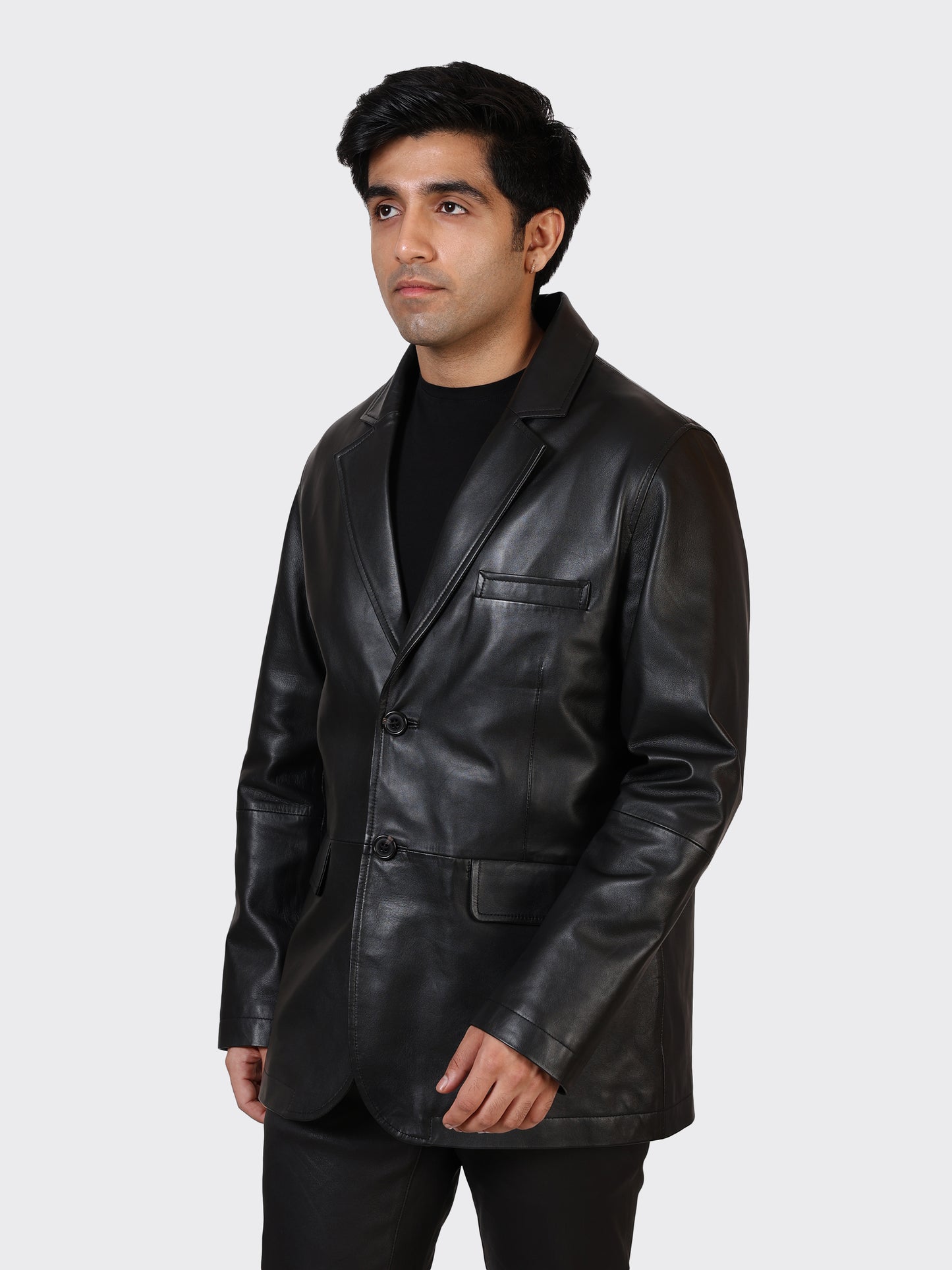 MENS BLAZER LEATHER JACKET-BLACK