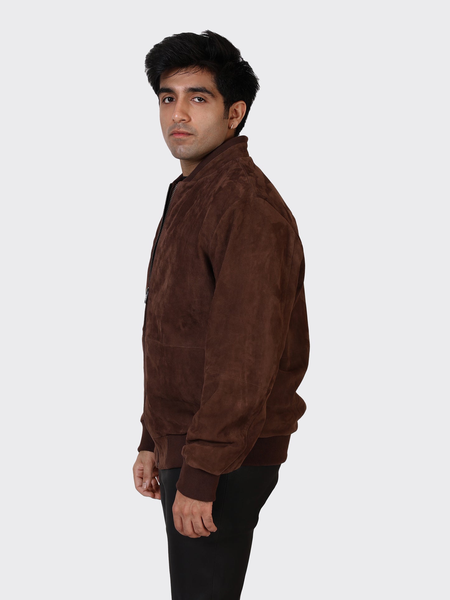 MENS COLLEGE SUEDE LEATHER JACKET-BROWN