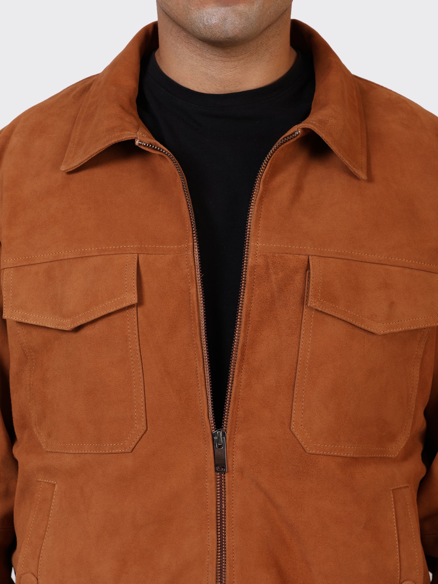 MENS SUEDE LEATHER JACKET-COGNAC