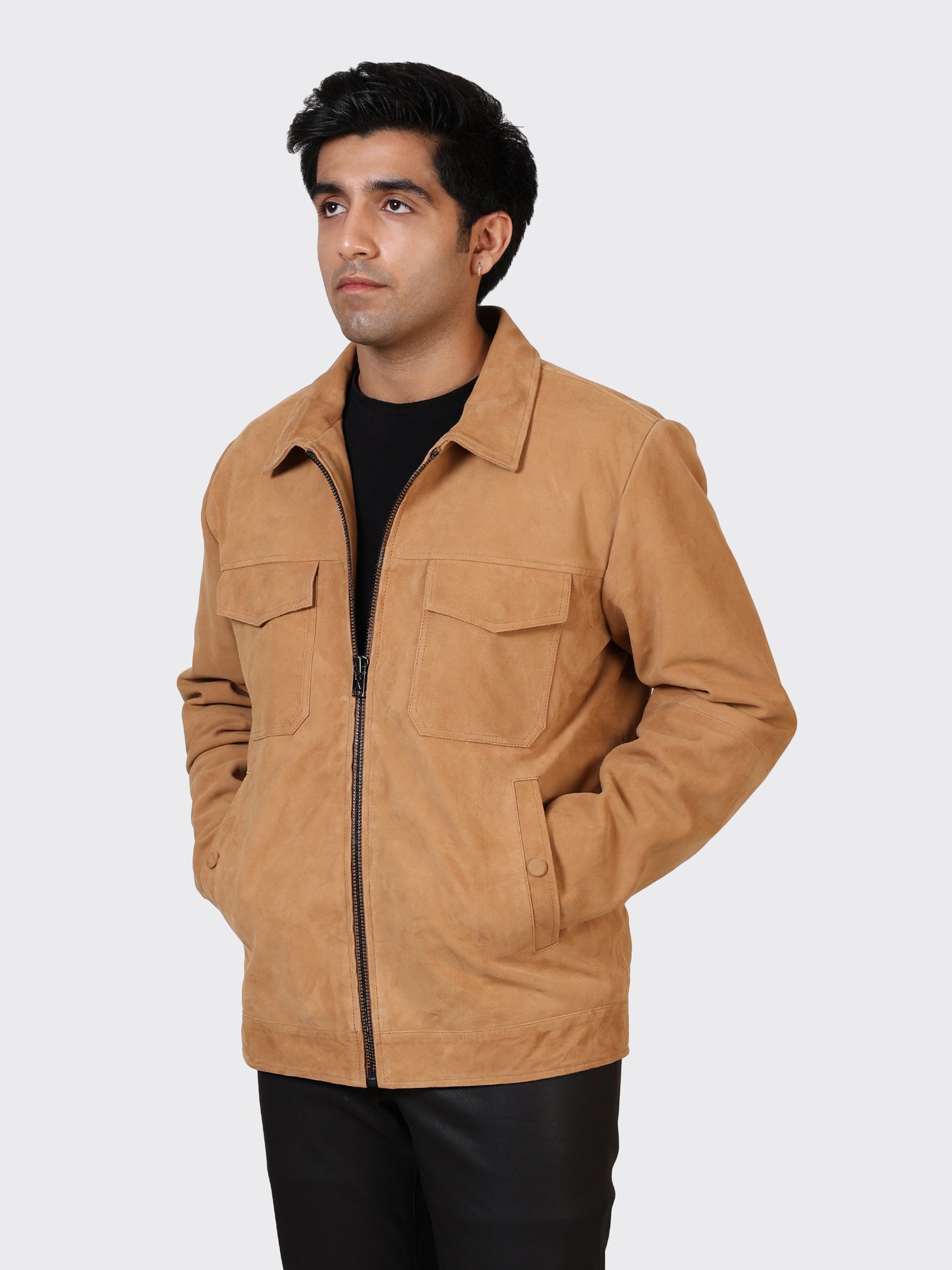 MENS SUEDE LEATHER JACKET-SAND