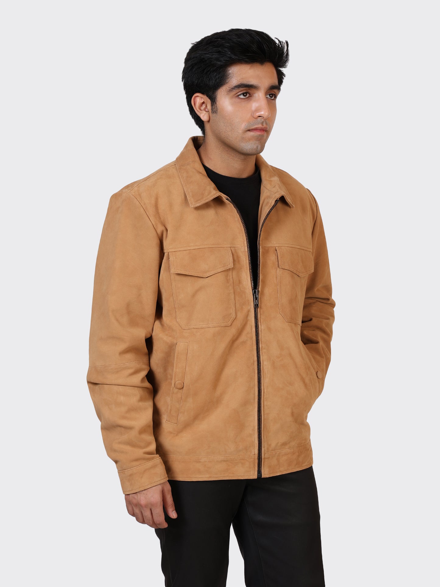 MENS SUEDE LEATHER JACKET-SAND