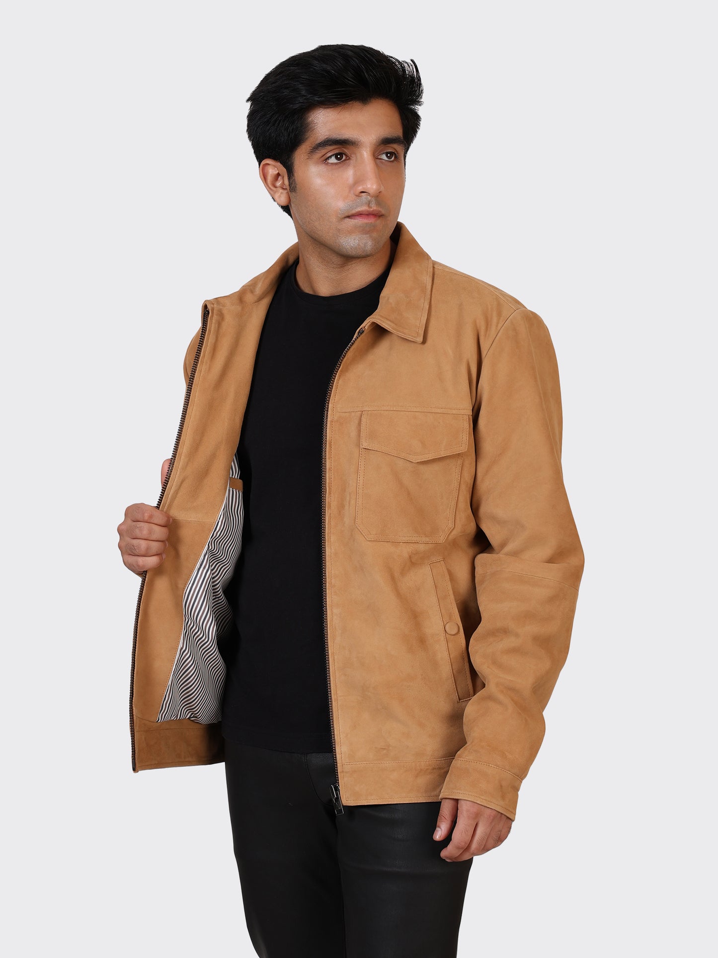 MENS SUEDE LEATHER JACKET-SAND