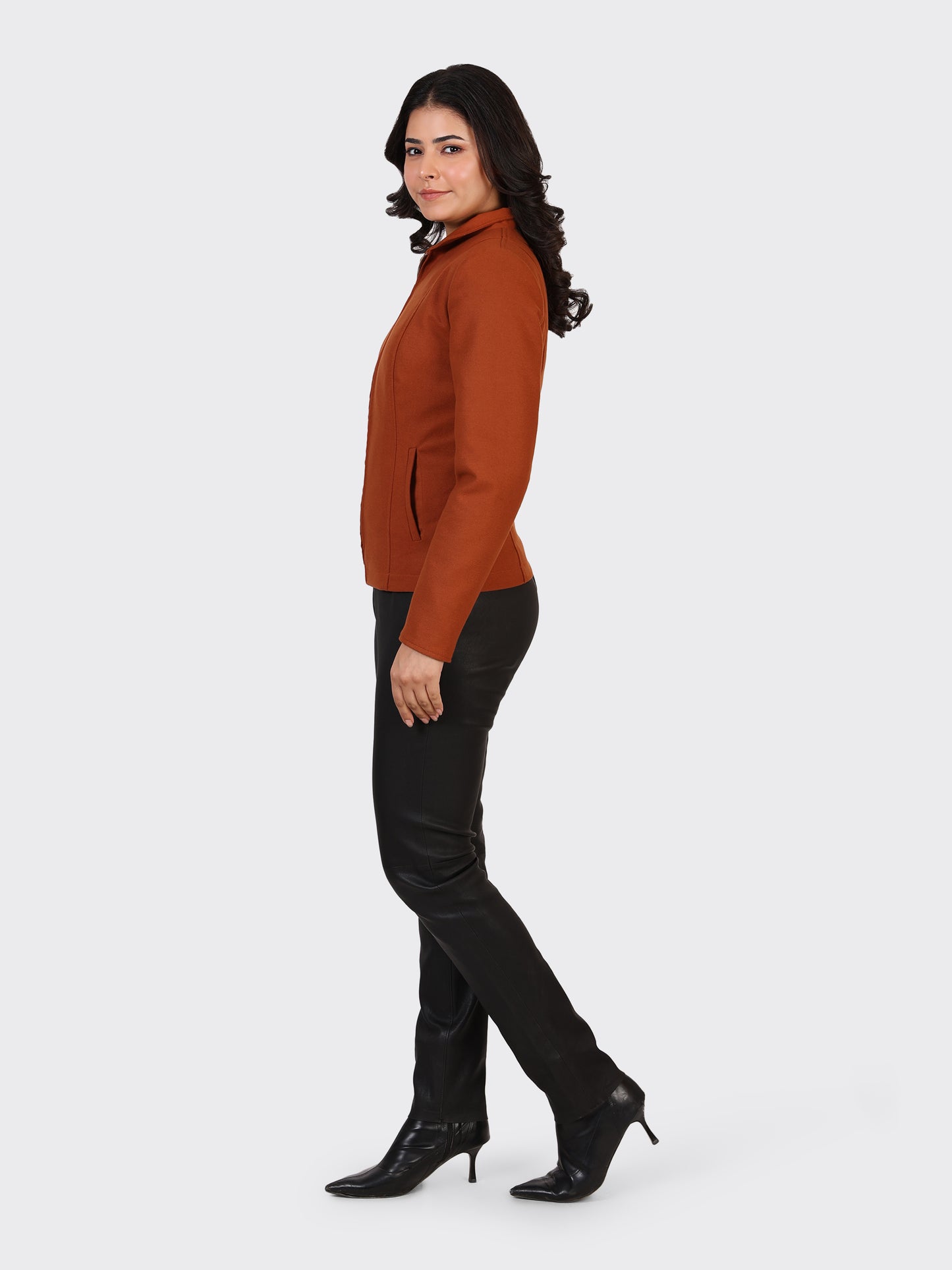 LADIES WOOLLEN JACKET-COGNAC
