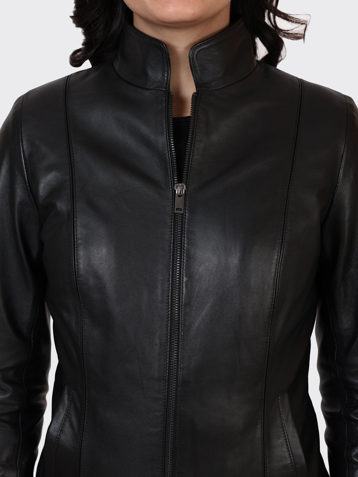LADIES LEATHER JACKET-BLACK
