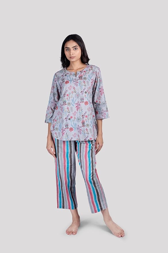 WOMEN SOFT COTTON FLORAL PRINT NIGHT SUIT SET