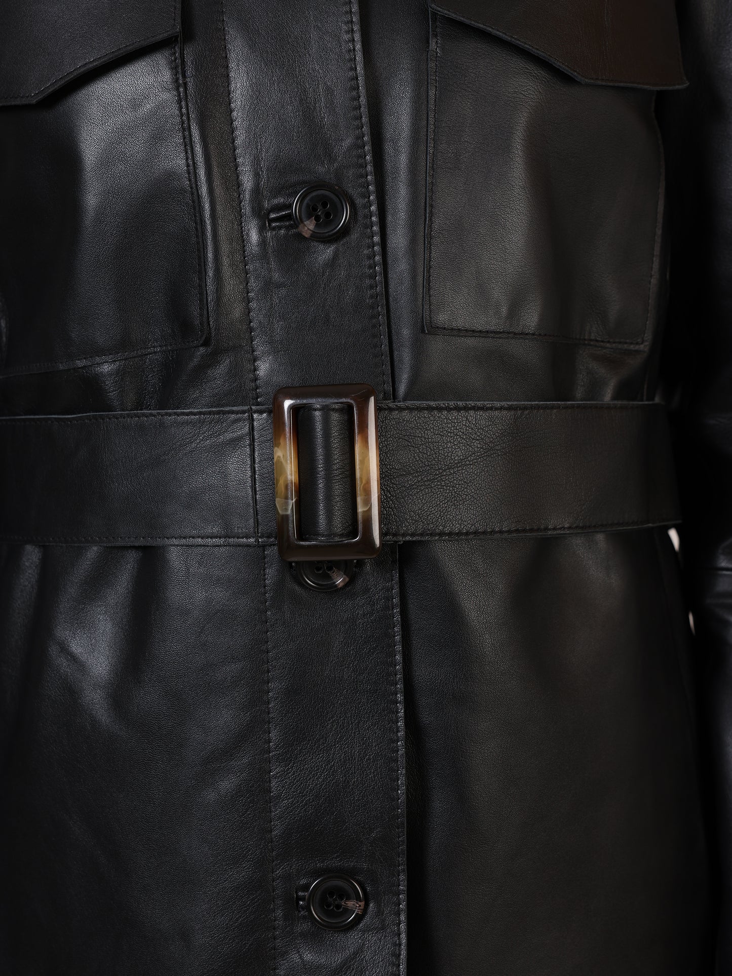 LADIES KNEE-LENGTH LEATHER JACKET-BLACK