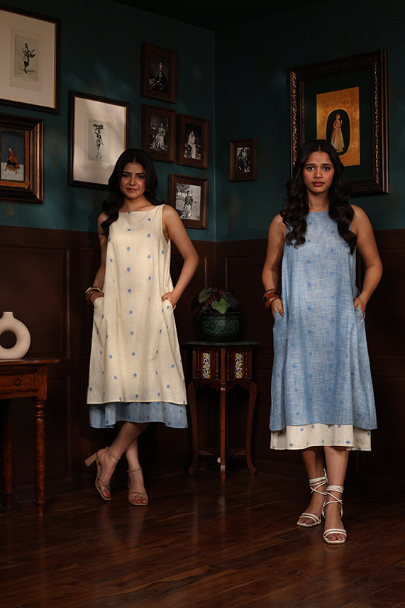 HANDLOOM COTTON DOUBLE-LAYER DRESS-OFF-WHITE