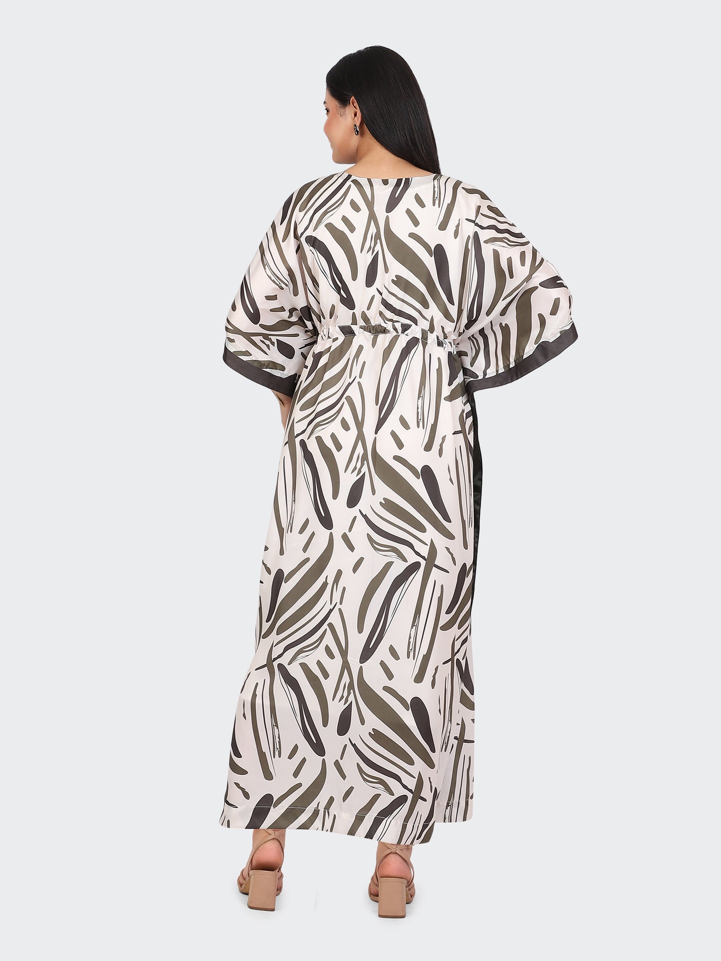 FLOOR-LENGTH KAFTAN DRESS FEATURING STRING AT WAIST AND TASSELS-GREEN