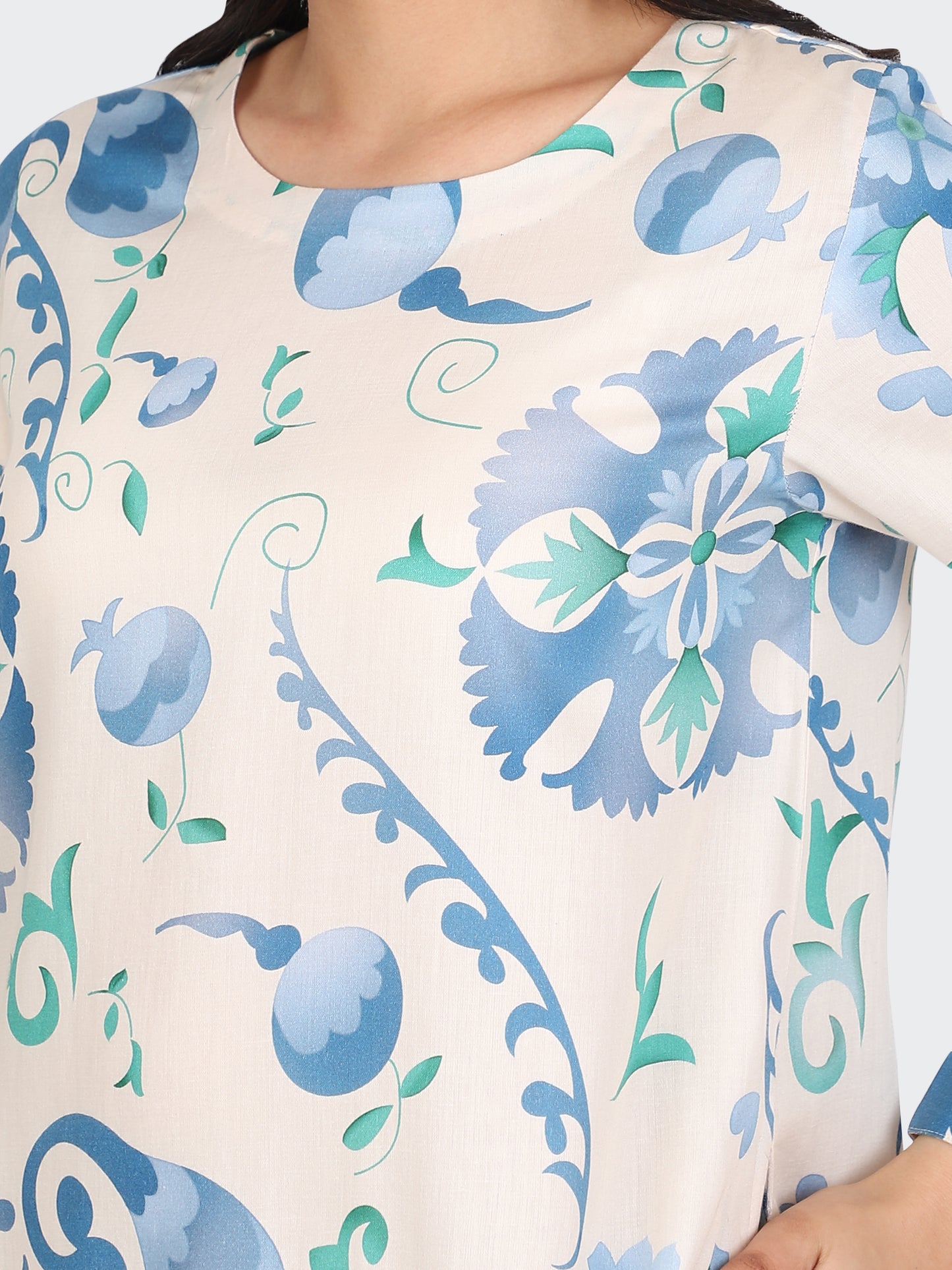 SPRING CALF-LENGTH DRESS-SKYBLUE