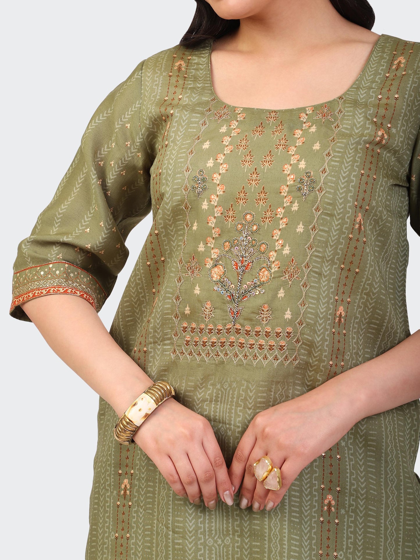 KURTA SET FEATURING HAND-EMBROIDERED FRONT, DUPATTA WITH HAND EMBROIDERY,LACE ALL AROUND-GREEN