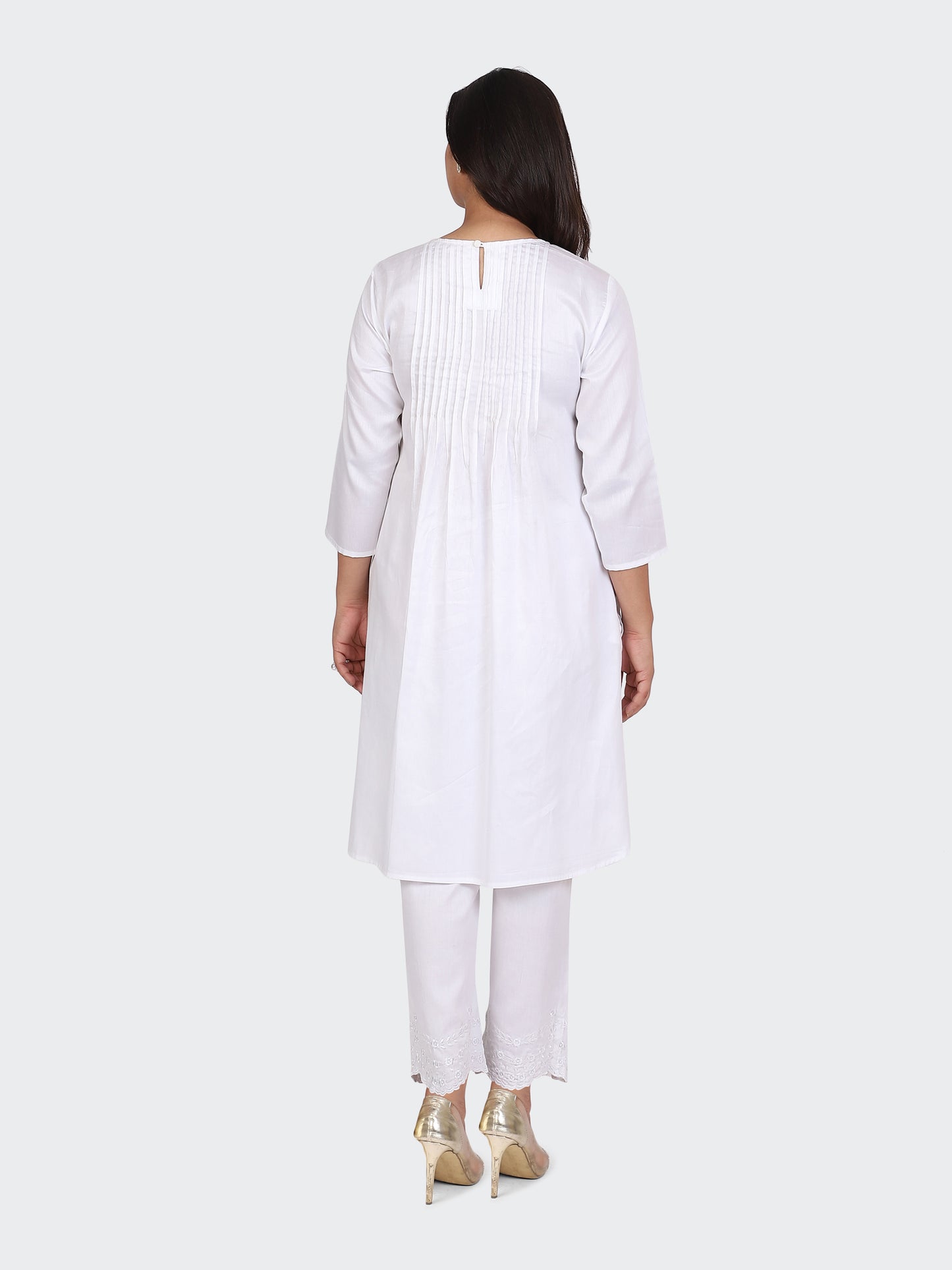 KURTA SET FEATURING PALAZZO, EMBROIDERY ON BOTTOM-WHITE