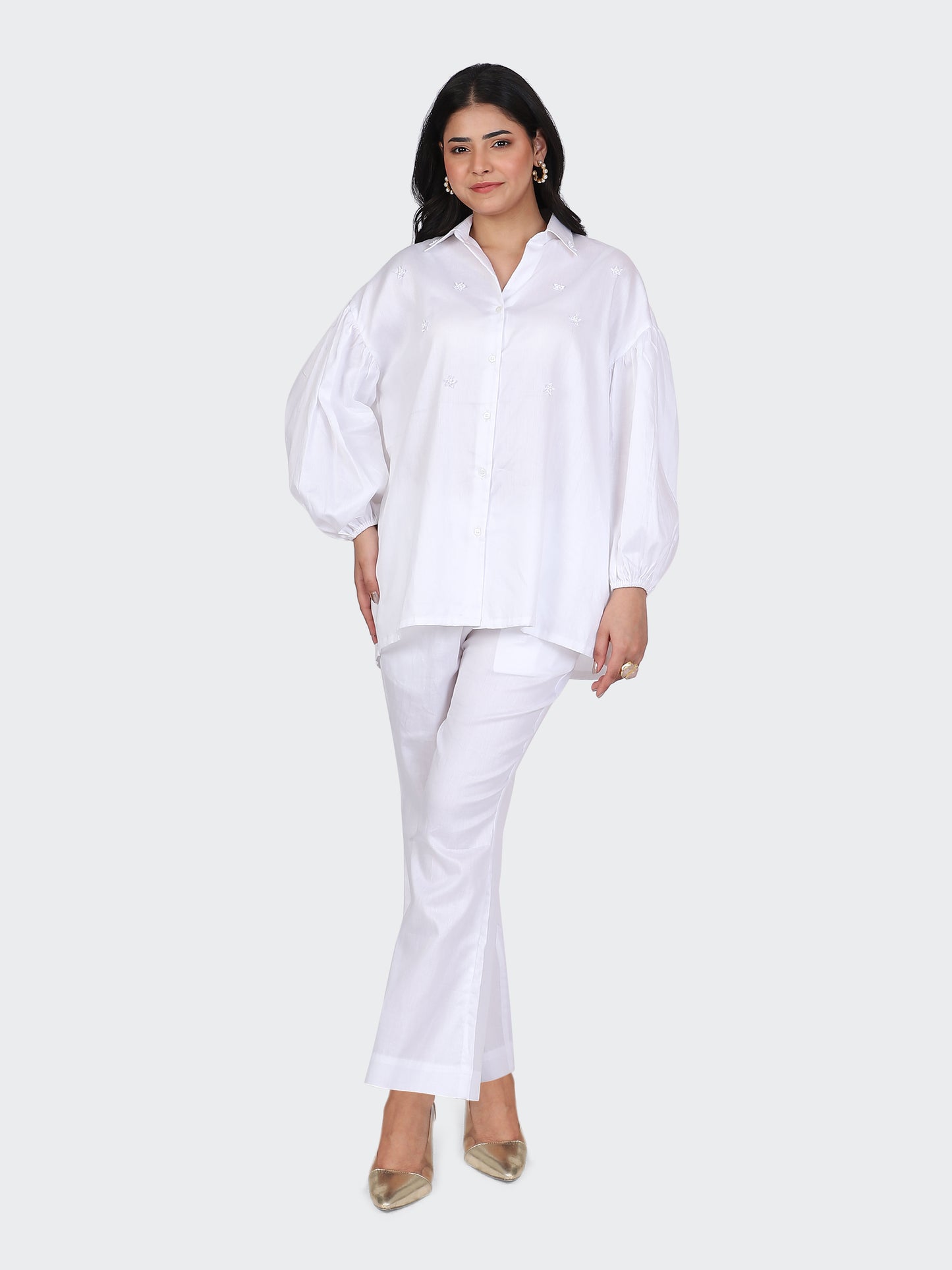 FINE COTTON COMFORTABLE CO-ORD SET-WHITE