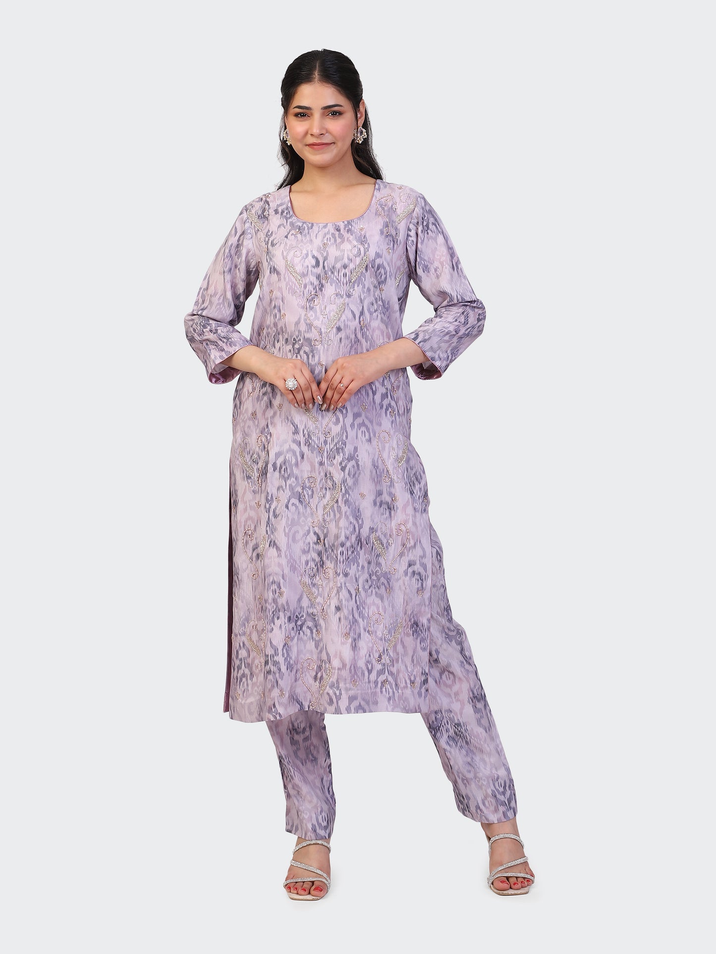 KURTA SET FEATURING HAND-EMBROIDERED FRONT, SLEEVES, AND DUPATTA-MAUVE