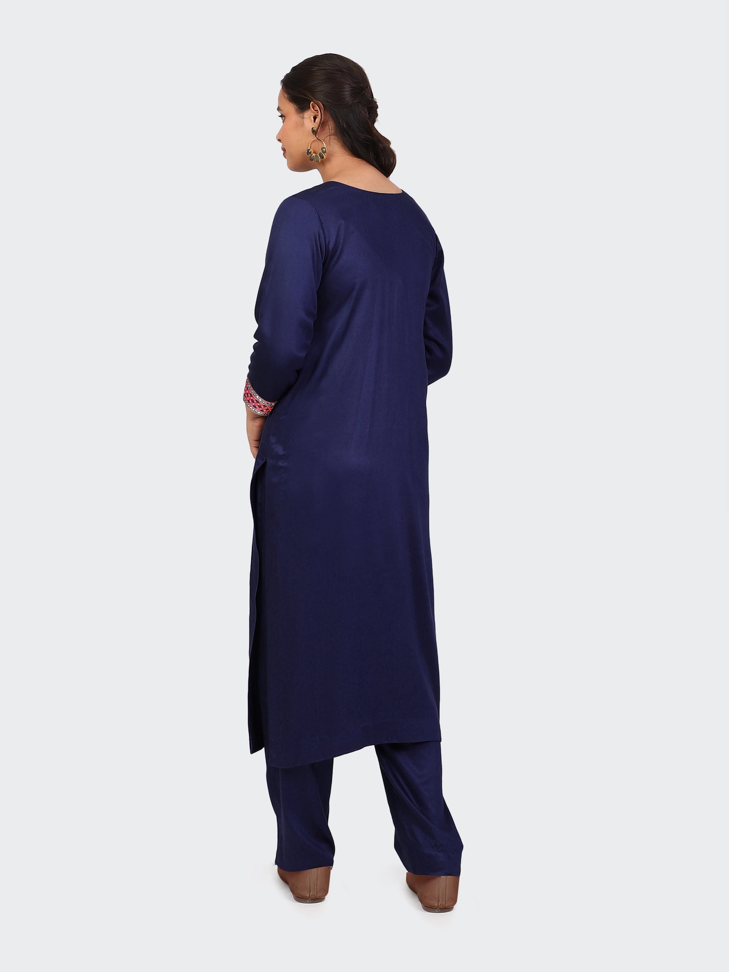 KURTA SET FEATURING HAND-EMBROIDERED FRONT, SLEEVES, AND DUPATTA-NAVY