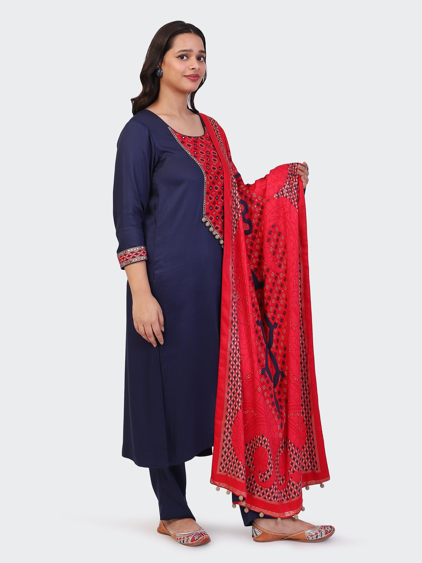 KURTA SET FEATURING HAND-EMBROIDERED FRONT, SLEEVES, AND DUPATTA-NAVY