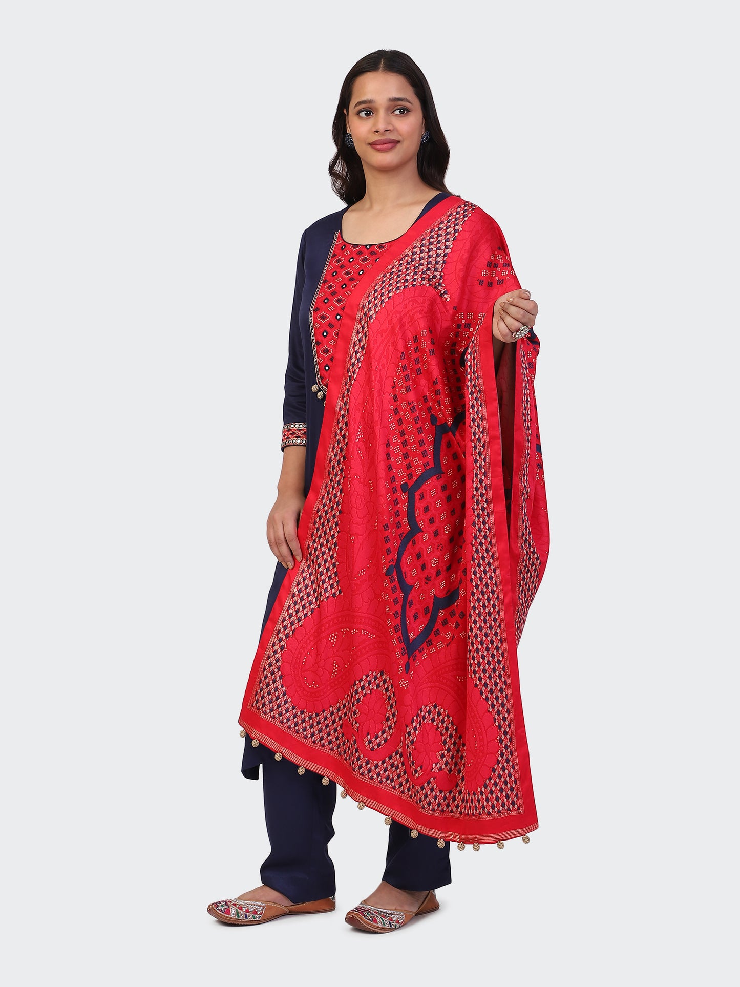 KURTA SET FEATURING HAND-EMBROIDERED FRONT, SLEEVES, AND DUPATTA-NAVY