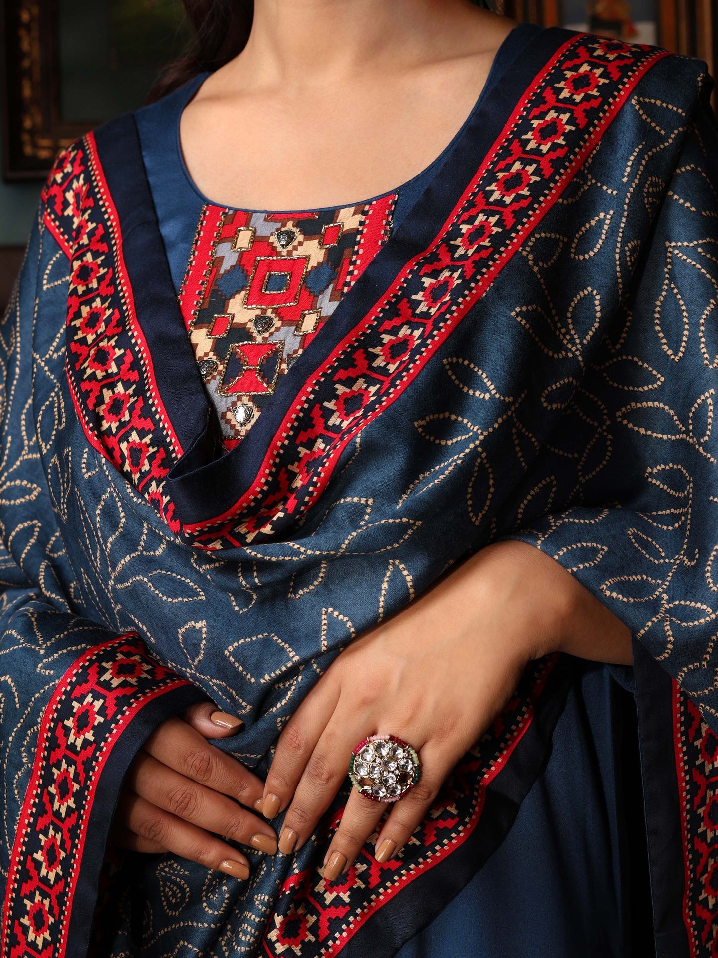 KURTA SET FEATURING HAND-EMBROIDERED FRONT, SLEEVES, AND DUPATTA-BLUE