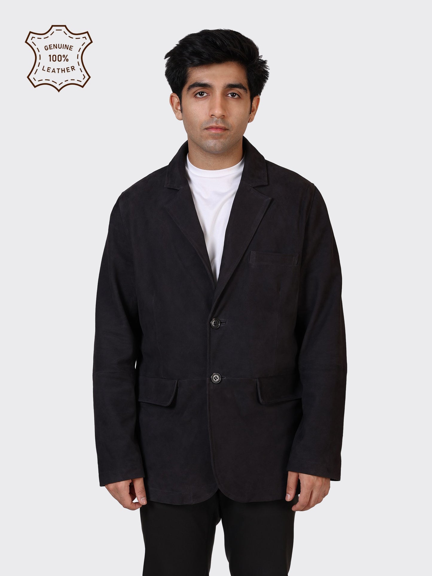 MENS BLAZER LEATHER JACKET-NAVY