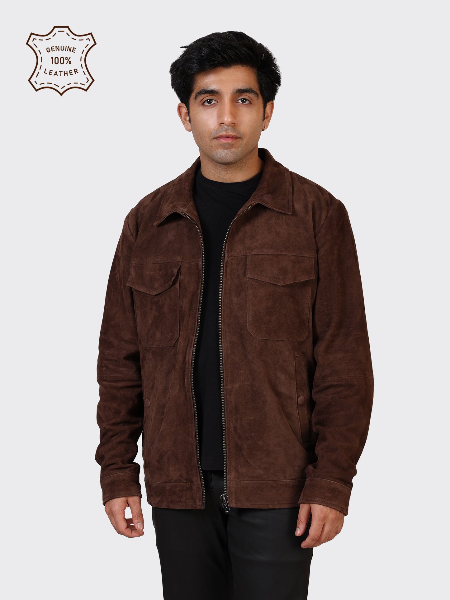 MENS SUEDE LEATHER JACKET-BROWN