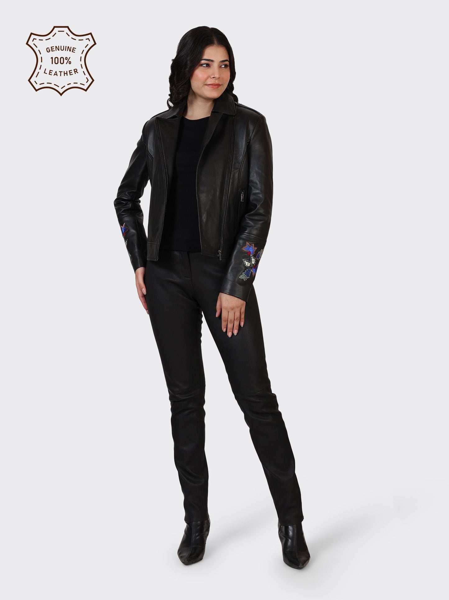 LADIES LEATHER JACKET-BLACK