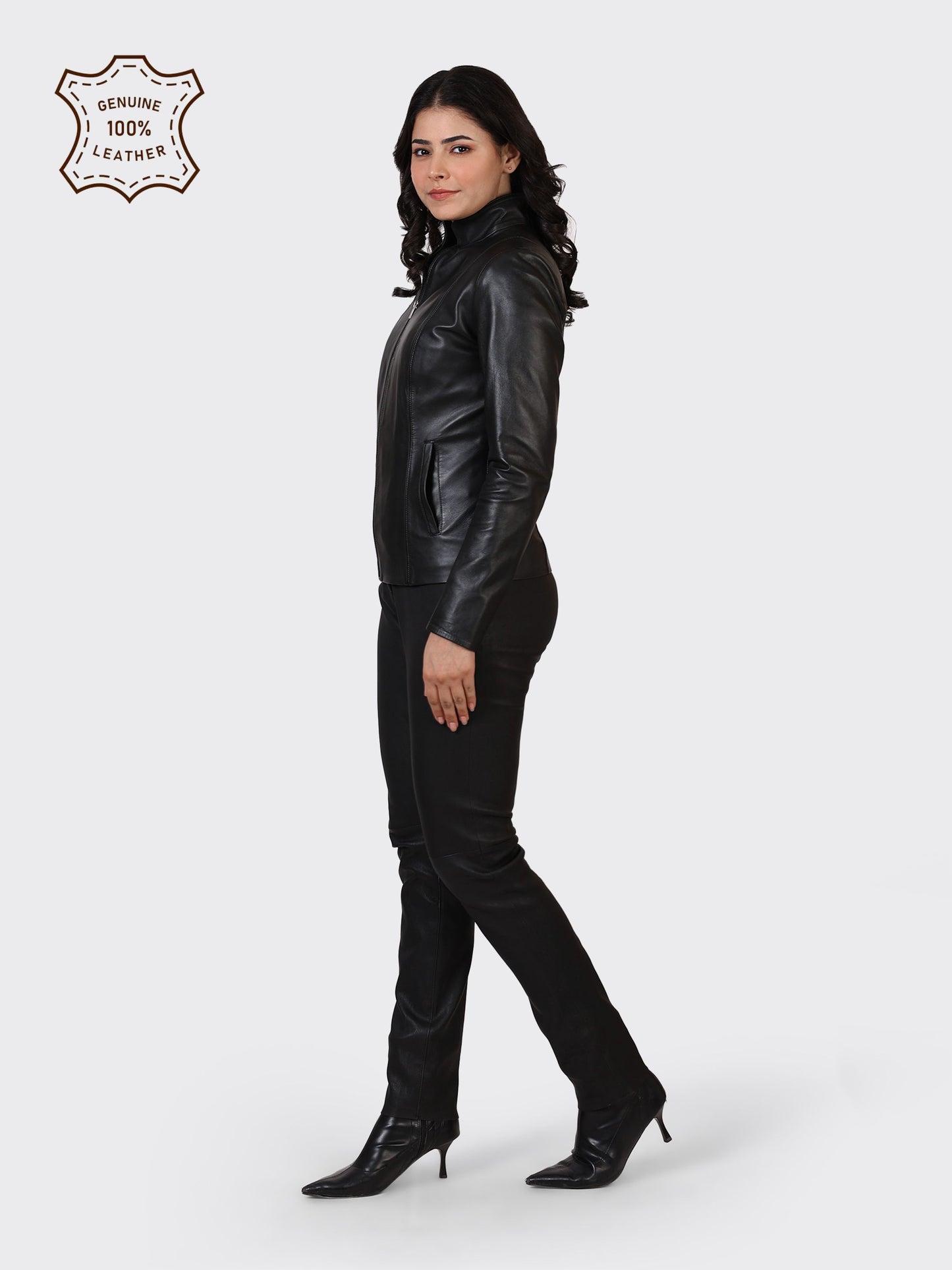 LADIES LEATHER JACKET-BLACK