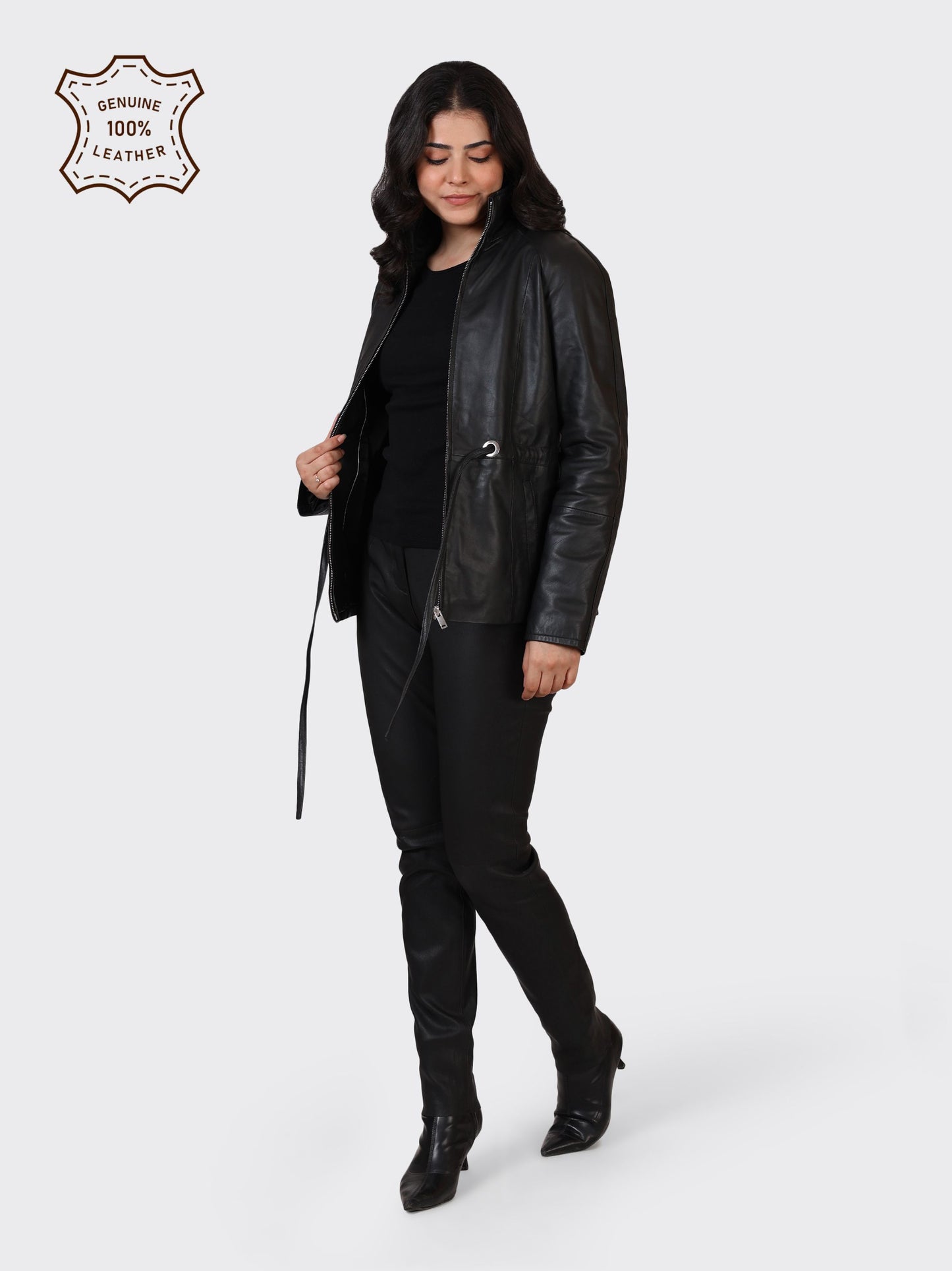 LADIES LEATHER JACKET-BLACK