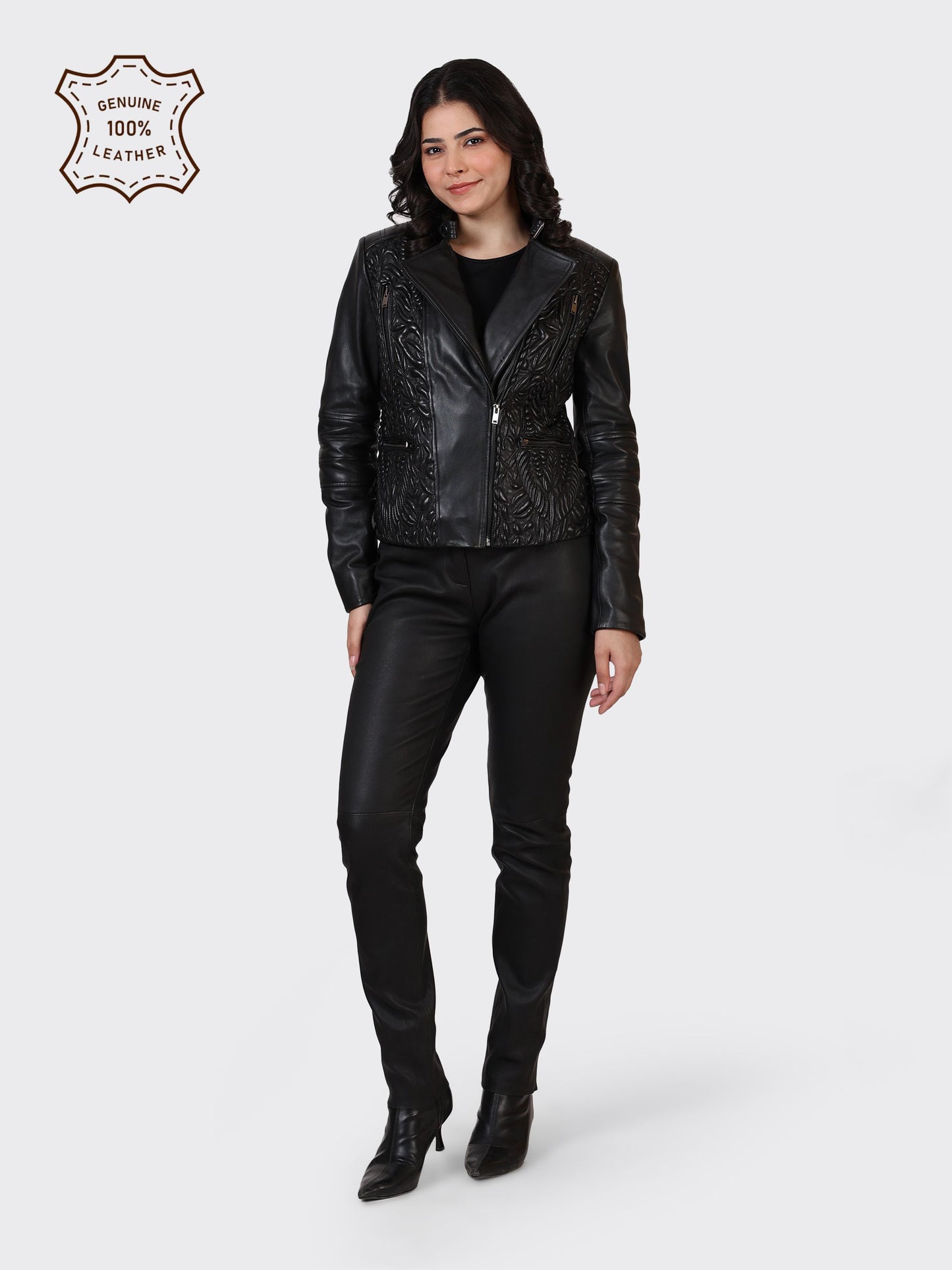 LADIES LEATHER JACKET-BLACK