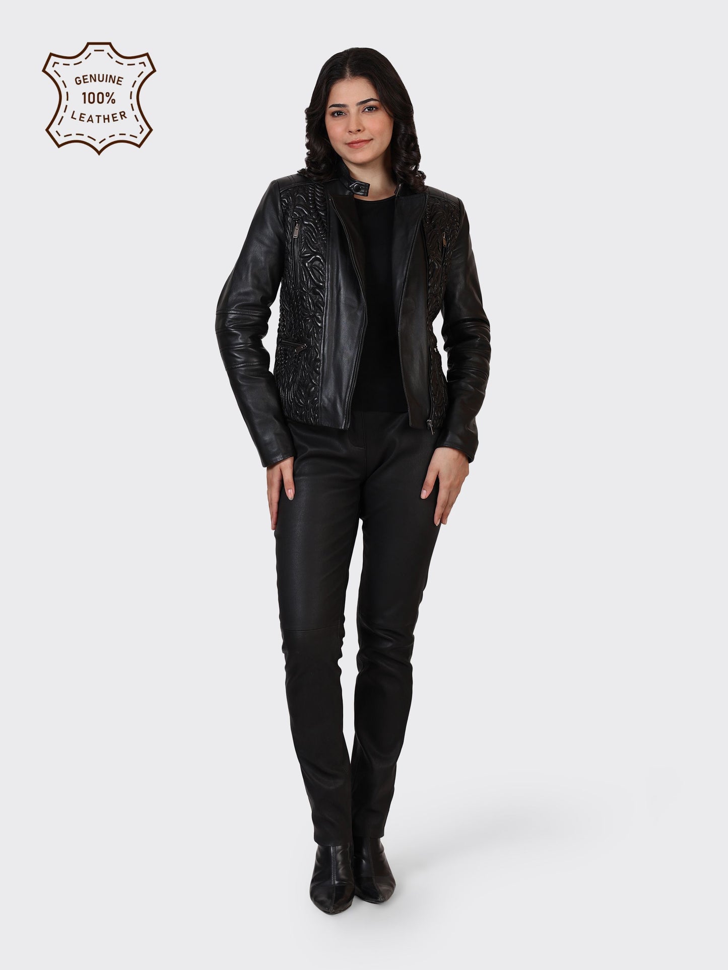 LADIES LEATHER JACKET-BLACK