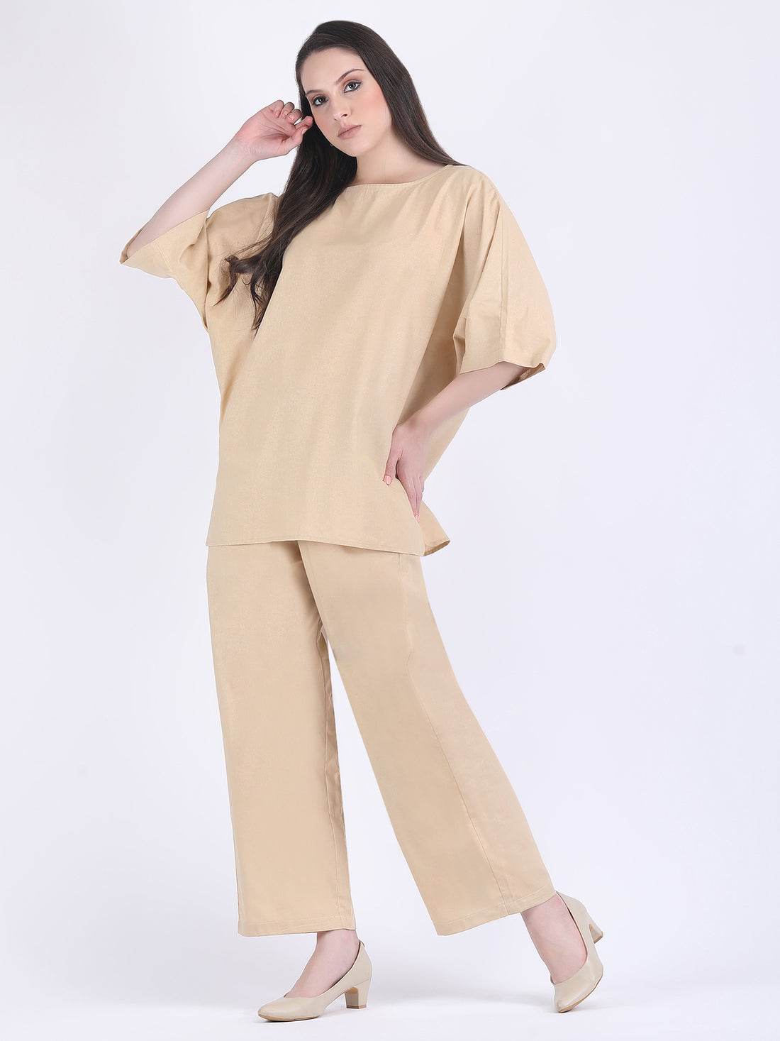 COTTON FLEX COMFORT WEAR COORD SET LIGHT FAWN