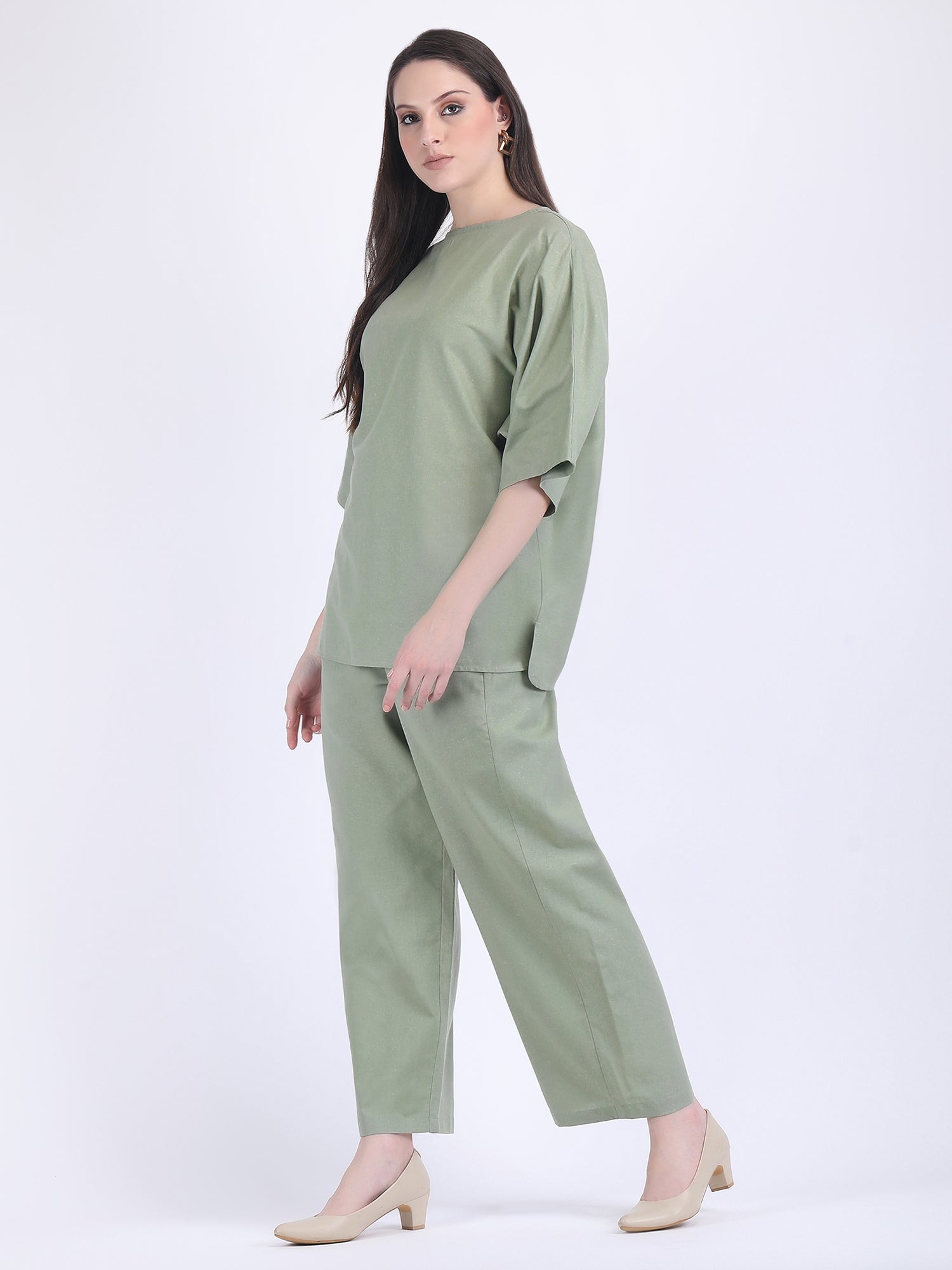 COTTON FLEX COMFORT WEAR COORD SET MINERAL GREEN