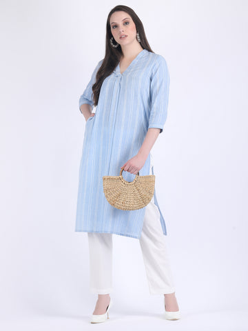 COTTON HANDLOOM COMFORT WEAR KURTA SET AQUA