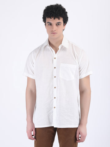 COTTON SLUB LIGHT WEIGHT SUMMER SHIRT IN WHITE