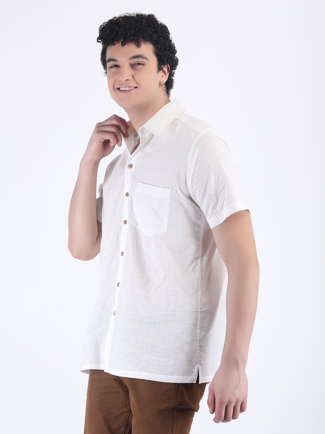 COTTON SLUB LIGHT WEIGHT SUMMER SHIRT IN WHITE