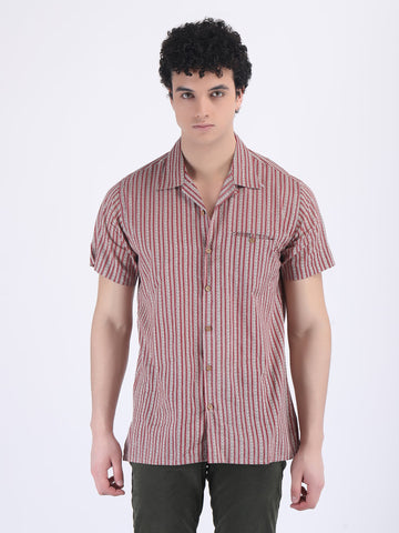 COTTON  SUMMER SHIRT IN STRIPED GREY RED