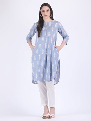 COTTON SELF WOVEN CHOGA KURTA SET AQUA